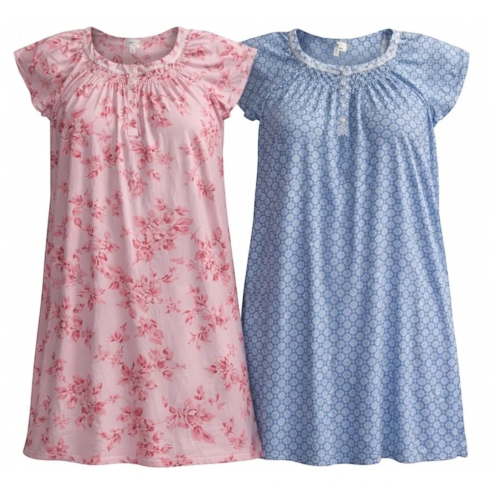Aria Collection 3X Nightgown‎ Set 2‑Pack Floral Smocked Cottagecore Loungewear